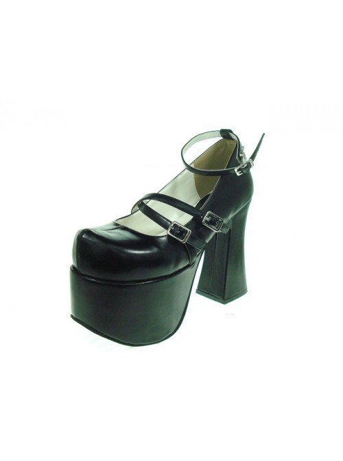 Black 4.9" Heel High Stylish Synthetic Leather Round Toe Scalloped Platform Girls Lolita Shoes