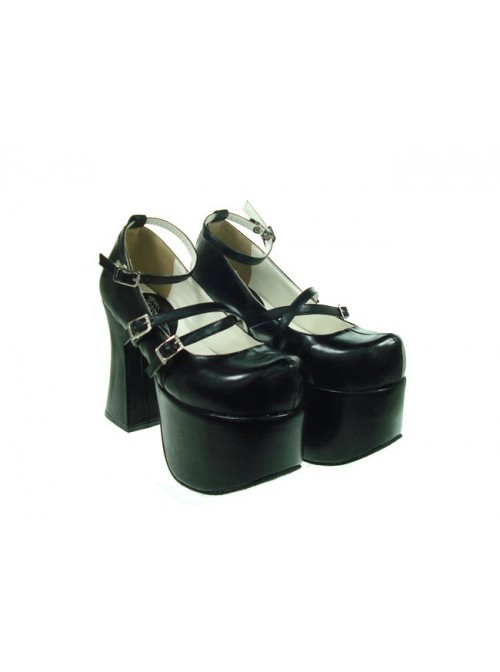 Black 4.9" Heel High Stylish Synthetic Leather Round Toe Scalloped Platform Girls Lolita Shoes