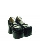 Black 4.9" Heel High Stylish Synthetic Leather Round Toe Scalloped Platform Girls Lolita Shoes