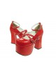 Red 4.9" Heel High Romatic PU Round Toe Scalloped Platform Girls Lolita Shoes