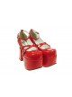 Red 4.9" Heel High Romatic PU Round Toe Scalloped Platform Girls Lolita Shoes