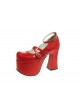 Red 4.9" Heel High Romatic PU Round Toe Scalloped Platform Girls Lolita Shoes