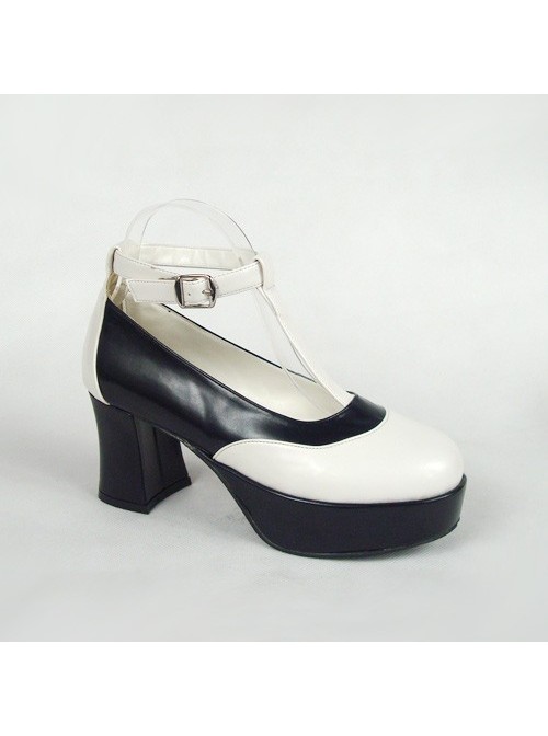 Black & White 2.9" Heel High Stylish Suede Round Toe Ankle Straps Platform Girls Lolita Shoes