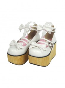 White 3.7" Heel High Classic PU Round Toe Bow Decoration Platform Lady Lolita Shoes