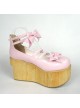 Pink 3.7" Heel High Stylish Patent Leather Round Toe Bow Decoration Platform Lady Lolita Shoes