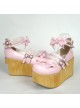 Pink 3.7" Heel High Stylish Patent Leather Round Toe Bow Decoration Platform Lady Lolita Shoes