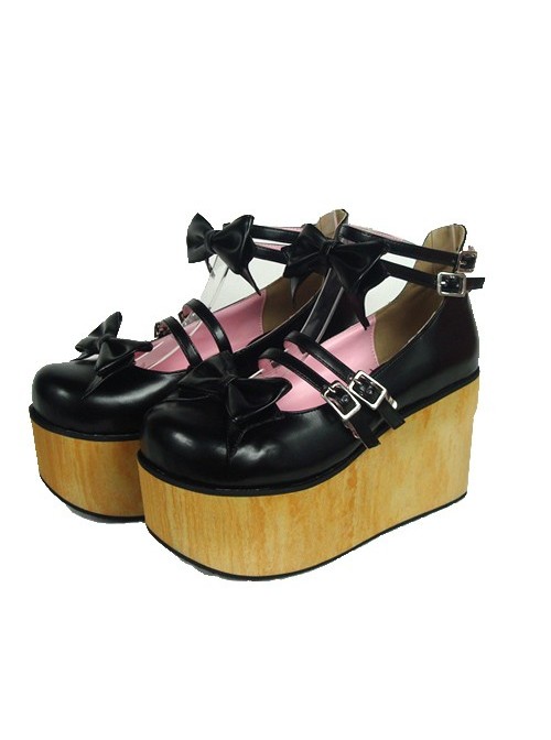 Black 3.7" Heel High Stylish Suede Round Toe Bow Decoration Platform Lady Lolita Shoes