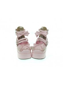 Pink 2.8" Heel High Gorgeous Synthetic Leather Round Toe Bow Decoration Platform Lady Lolita Shoes