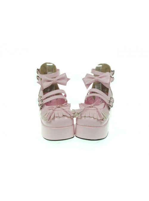 Pink 2.8" Heel High Gorgeous Synthetic Leather Round Toe Bow Decoration Platform Lady Lolita Shoes