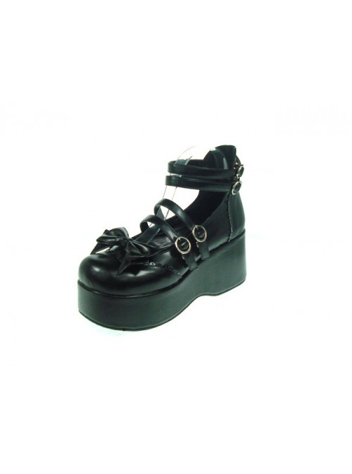 Black 2.8" Heel High Lovely Patent Leather Round Toe Bow Decoration Platform Lady Lolita Shoes