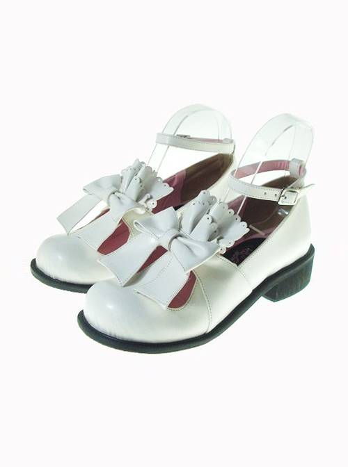 White 1.4" Heel High Romatic Suede Round Toe Bow Decoration Platform Lady Lolita Shoes
