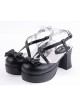 Black 2.9" Heel High Lovely Polyurethane Point Toe Criss Cross Straps Platform Lady Lolita Shoes