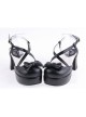 Black 2.9" Heel High Lovely Polyurethane Point Toe Criss Cross Straps Platform Lady Lolita Shoes