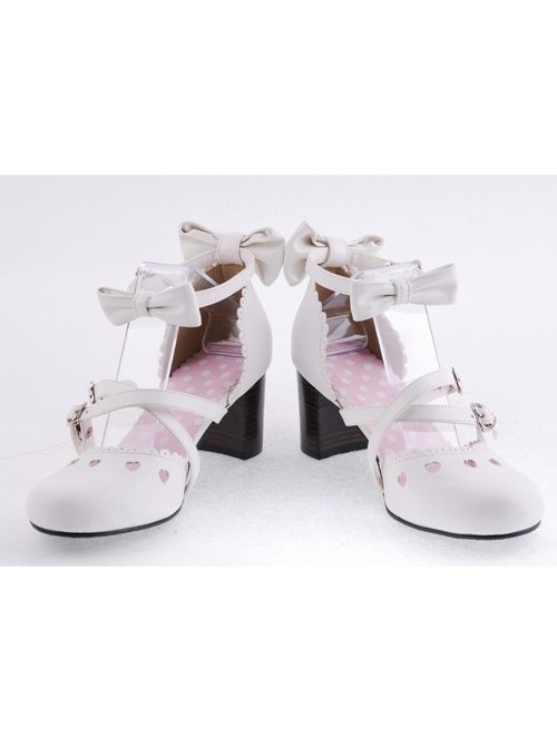 White 2.6" Heel High Classic Synthetic Leather Point Toe Bowknot Platform Women Lolita Shoes