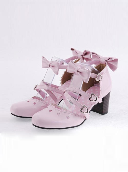 Pink 2.6" Heel High Lovely Patent Leather Point Toe Bowknot Platform Women Lolita Shoes