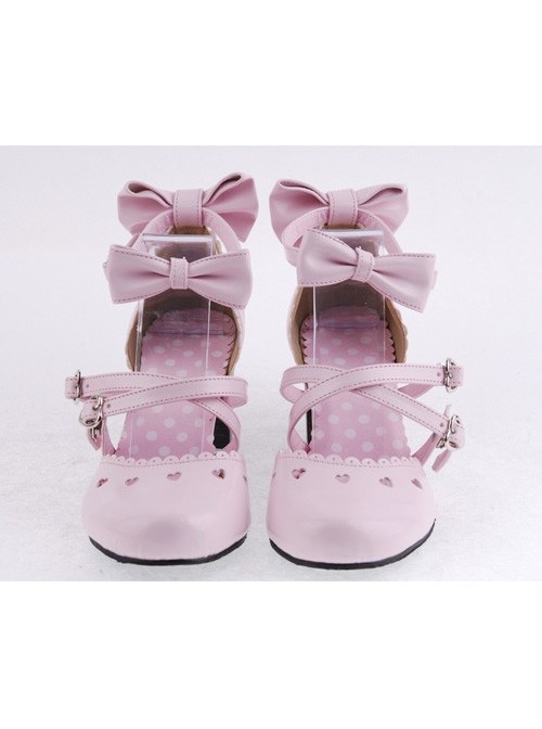 Pink 2.6" Heel High Lovely Patent Leather Point Toe Bowknot Platform Women Lolita Shoes