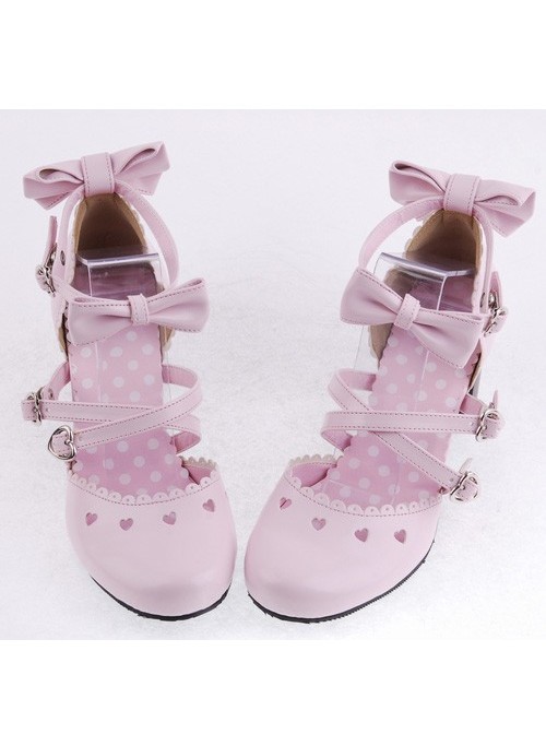 Pink 2.6" Heel High Lovely Patent Leather Point Toe Bowknot Platform Women Lolita Shoes