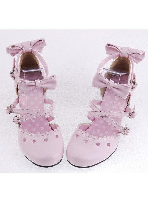 Pink 2.6" Heel High Lovely Patent Leather Point Toe Bowknot Platform Women Lolita Shoes