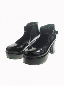 Black 2.9" Heel High Lovely Patent Leather Point Toe Ankle Straps Platform Women Lolita Shoes