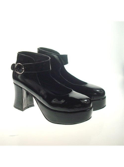 Black 2.9" Heel High Lovely Patent Leather Point Toe Ankle Straps Platform Women Lolita Shoes
