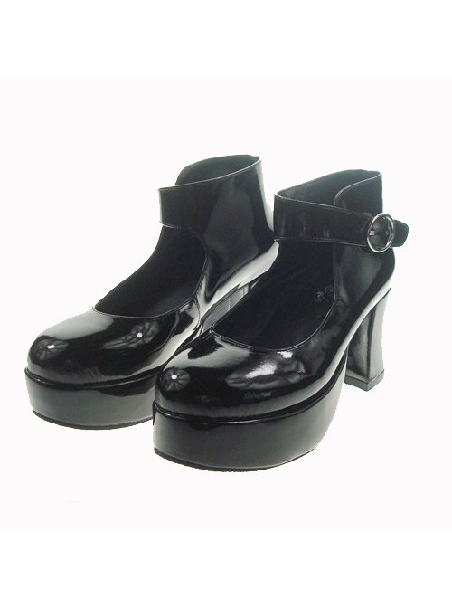 Black 2.9" Heel High Lovely Patent Leather Point Toe Ankle Straps Platform Women Lolita Shoes