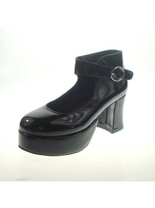 Black 2.9" Heel High Lovely Patent Leather Point Toe Ankle Straps Platform Women Lolita Shoes