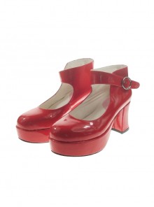 Red 2.9" Heel High Beautiful Synthetic Leather Point Toe Ankle Straps Platform Women Lolita Shoes