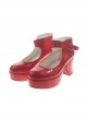 Red 2.9" Heel High Beautiful Synthetic Leather Point Toe Ankle Straps Platform Women Lolita Shoes