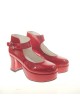 Red 2.9" Heel High Beautiful Synthetic Leather Point Toe Ankle Straps Platform Women Lolita Shoes