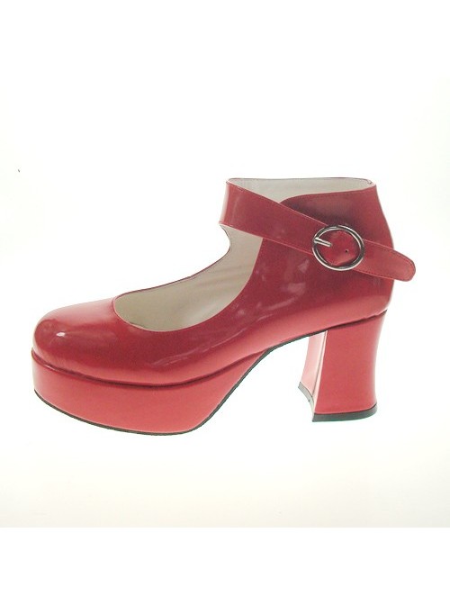 Red 2.9" Heel High Beautiful Synthetic Leather Point Toe Ankle Straps Platform Women Lolita Shoes