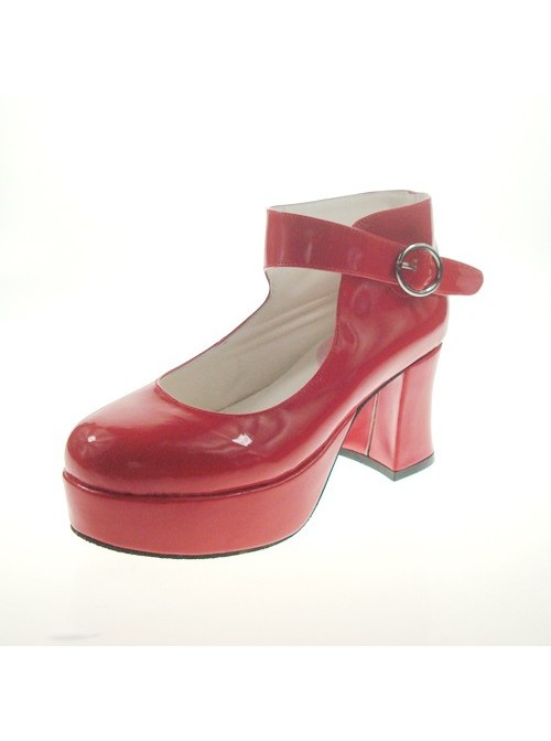 Red 2.9" Heel High Beautiful Synthetic Leather Point Toe Ankle Straps Platform Women Lolita Shoes