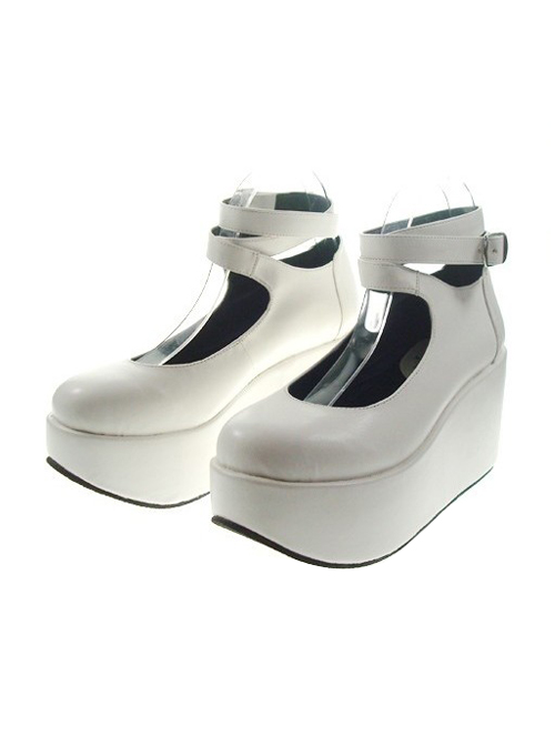 White 3.1" Heel High Gorgeous Polyurethane Point Toe Ankle Straps Platform Women Lolita Shoes