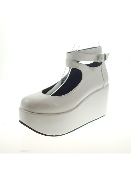 White 3.1" Heel High Gorgeous Polyurethane Point Toe Ankle Straps Platform Women Lolita Shoes