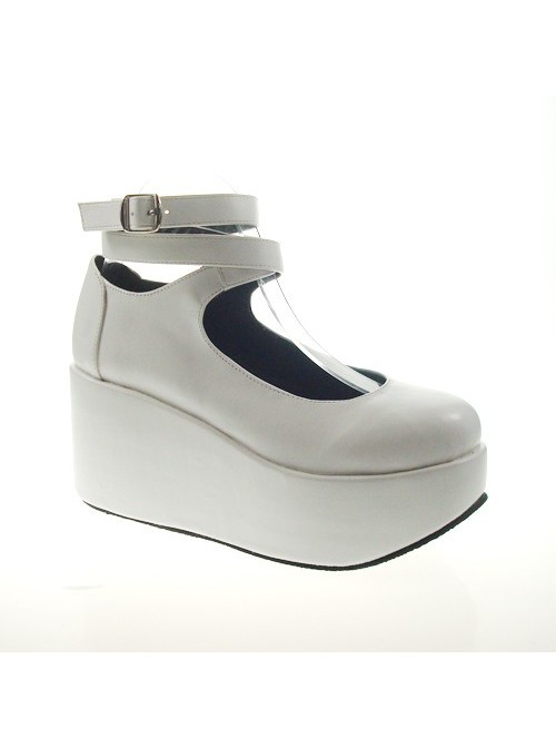 White 3.1" Heel High Gorgeous Polyurethane Point Toe Ankle Straps Platform Women Lolita Shoes