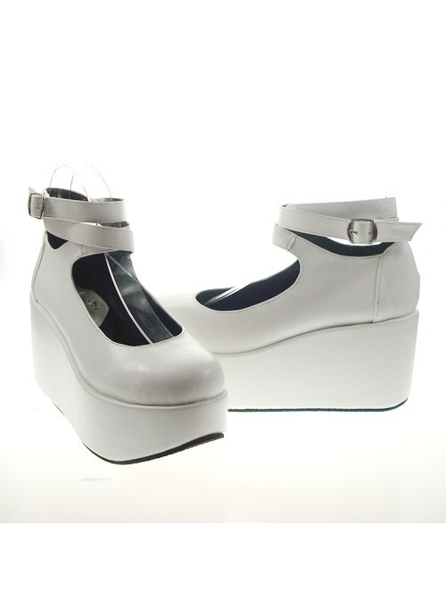 White 3.1" Heel High Gorgeous Polyurethane Point Toe Ankle Straps Platform Women Lolita Shoes