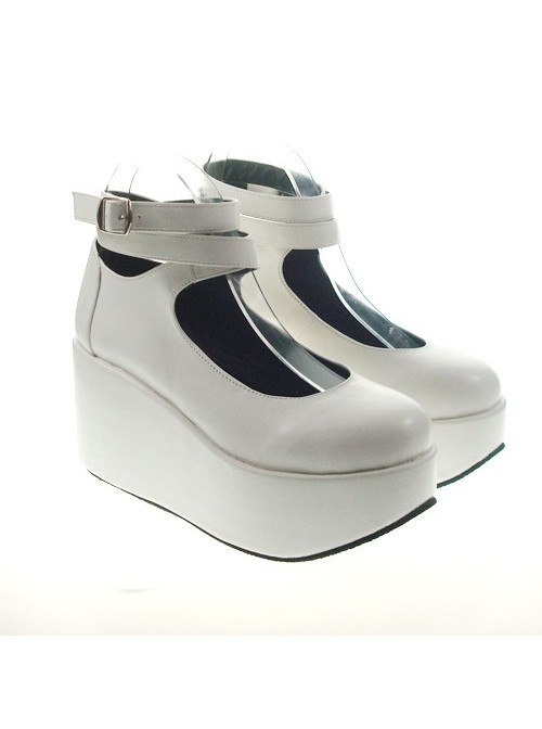 White 3.1" Heel High Gorgeous Polyurethane Point Toe Ankle Straps Platform Women Lolita Shoes