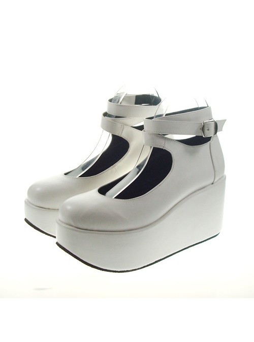 White 3.1" Heel High Gorgeous Polyurethane Point Toe Ankle Straps Platform Women Lolita Shoes