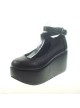 Black 3.1" Heel High Cute Patent Leather Point Toe Ankle Straps Platform Women Lolita Shoes