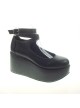 Black 3.1" Heel High Cute Patent Leather Point Toe Ankle Straps Platform Women Lolita Shoes