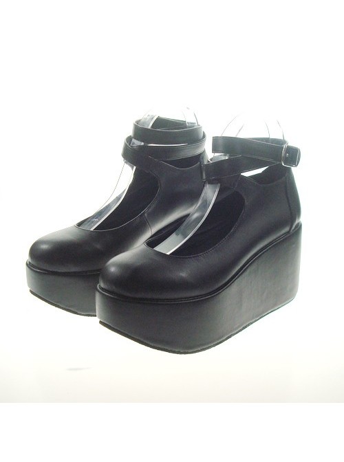 Black 3.1" Heel High Cute Patent Leather Point Toe Ankle Straps Platform Women Lolita Shoes