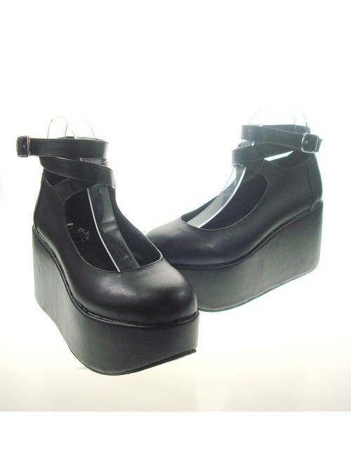 Black 3.1" Heel High Cute Patent Leather Point Toe Ankle Straps Platform Women Lolita Shoes