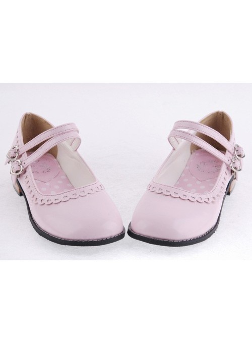 Pink 1.0" Heel High Beautiful Patent Leather Point Toe Cross Straps Platform Women Lolita Shoes