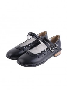 Black 1.0" Heel High Romatic Synthetic Leather Point Toe Cross Straps Platform Women Lolita Shoes