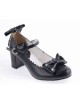 Black 2.6" Heel High Beautiful Patent Leather Point Toe Bow Platform Women Lolita Shoes