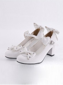 White 2.6" Heel High Lovely Polyurethane Point Toe Bowknot Platform Women Lolita Shoes