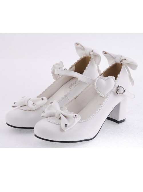 White 2.6" Heel High Lovely Polyurethane Point Toe Bowknot Platform Women Lolita Shoes