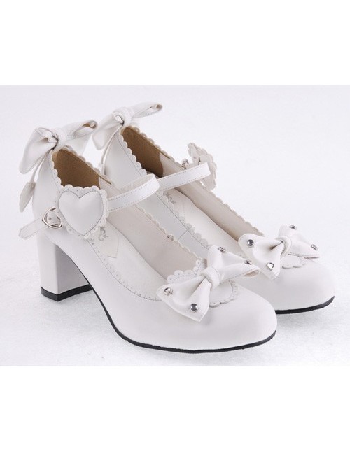 White 2.6" Heel High Lovely Polyurethane Point Toe Bowknot Platform Women Lolita Shoes