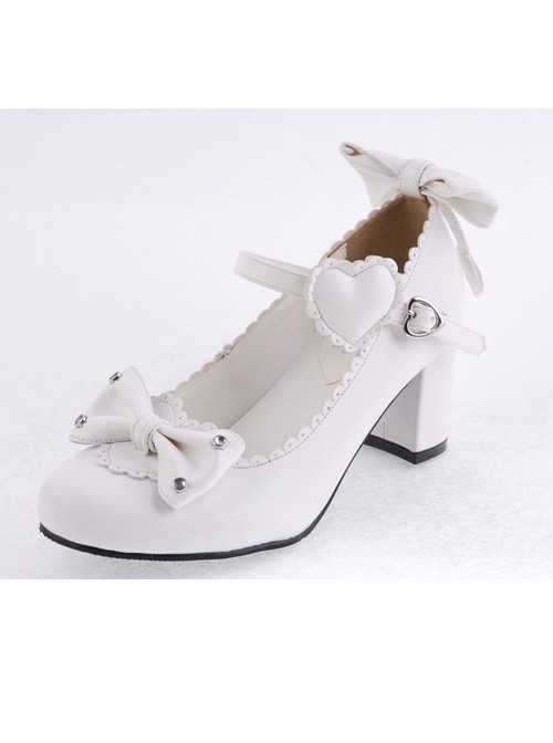 White 2.6" Heel High Lovely Polyurethane Point Toe Bowknot Platform Women Lolita Shoes