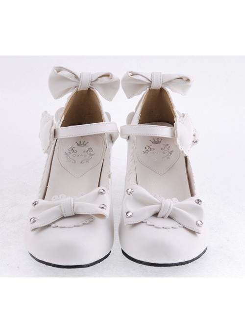 White 2.6" Heel High Lovely Polyurethane Point Toe Bowknot Platform Women Lolita Shoes