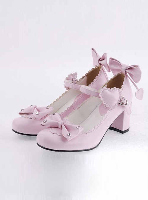 Pink 2.6" Heel High Beautiful Patent Leather Point Toe Bow Platform Women Lolita Shoes